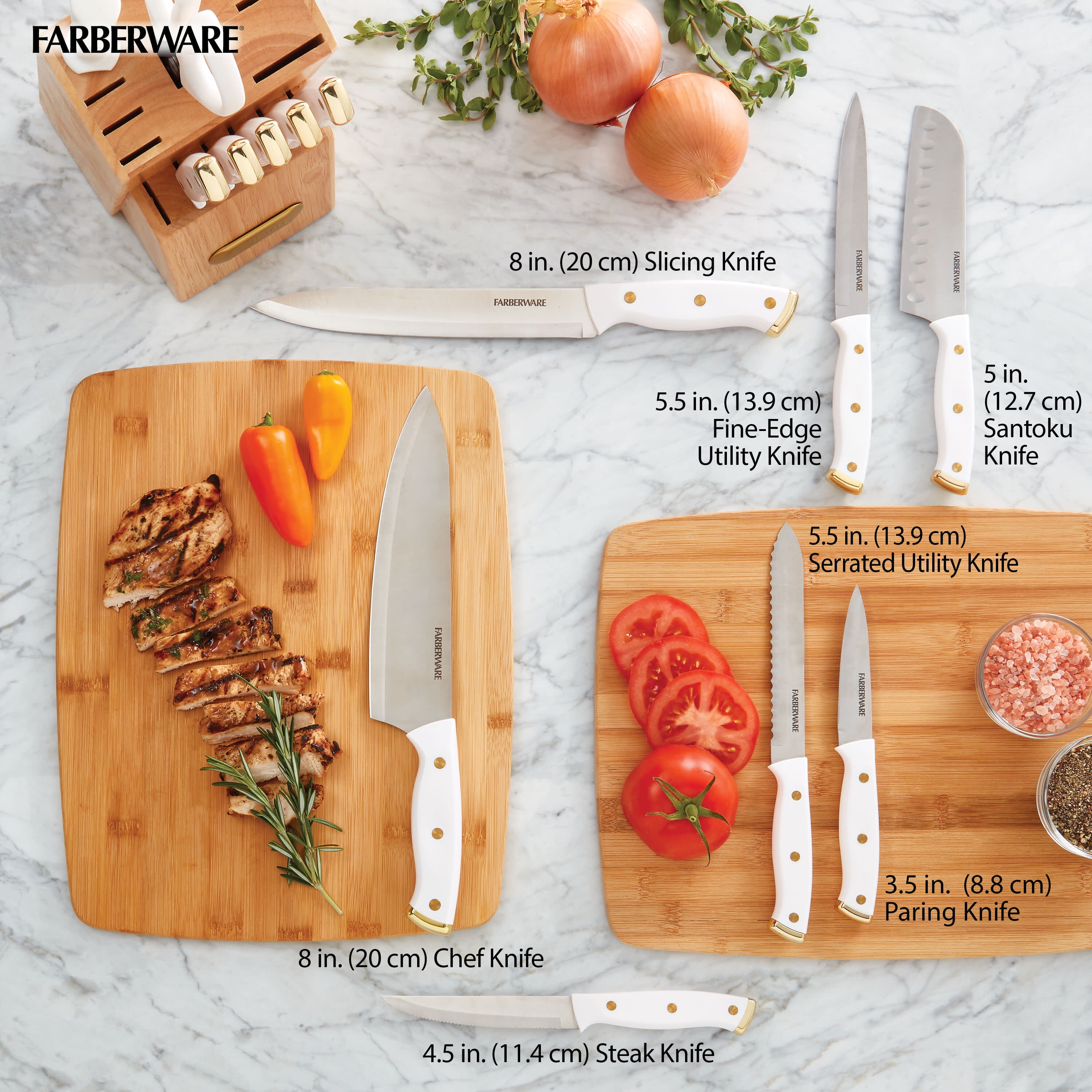Farberware 15-Piece Forged Triple Riveted Knife Set with Block Gold