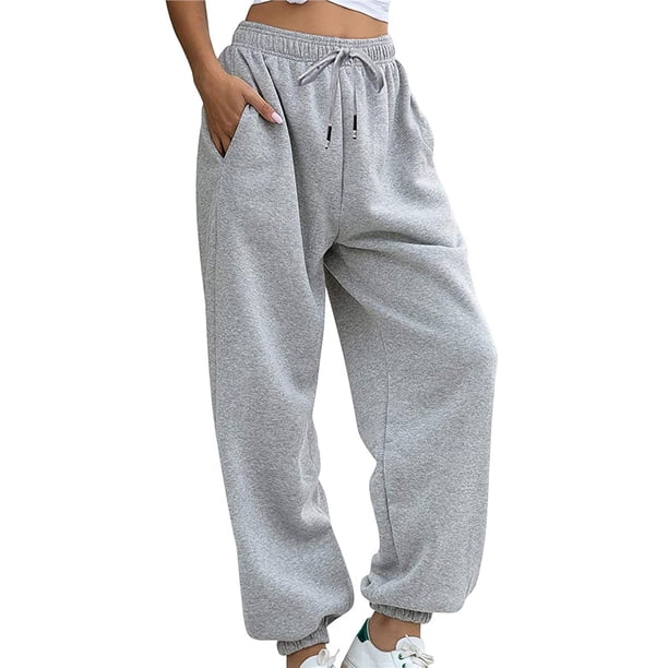 Pantalones Deportivos Holgados de Cintura Alta para Mujer, para Correr, Deportivos, de Entrenamiento, con Bolsillos Gris XXL