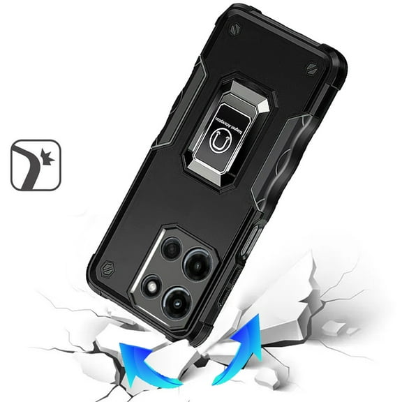 XPM for Motorola Edge 2025 Hybrid Stand Magnetic Ring Holder Kickstand Heavy Duty Rugged Drop Silicone & Hard PC Shockproof Phone Case Cover (Black)