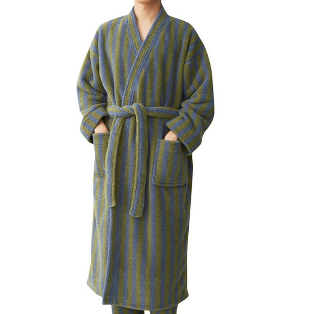 Batas de hombre a la moda, lisas, informales, con lazo en la cintura, cárdigan con bolsillo, manga larga, sin capucha, albornoz, pijama de poliéster para hombre