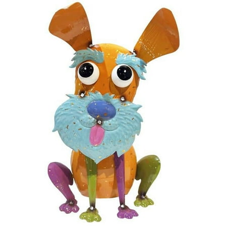 Continental Art Center 21231B Colorful Enameled Metal Dog Statue - Orange & Blue