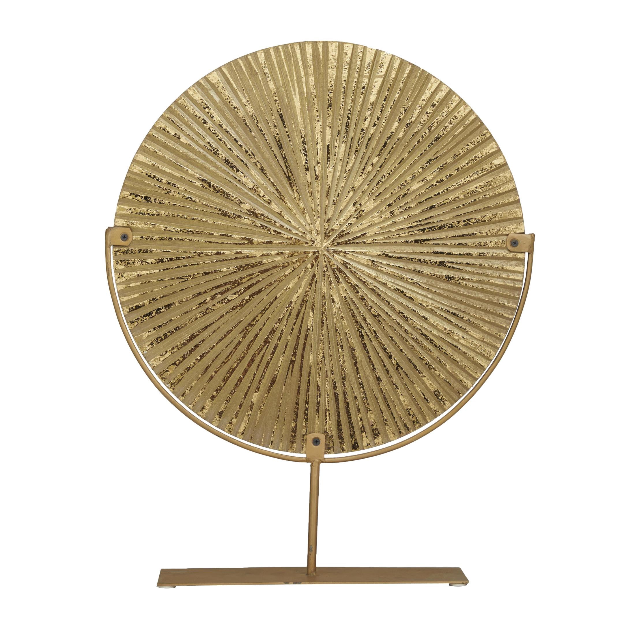 18" x 23" Gold Metal Textured Round Disk Starburst Sculpture with Stand, by CosmoLiving by Cosmopolitan