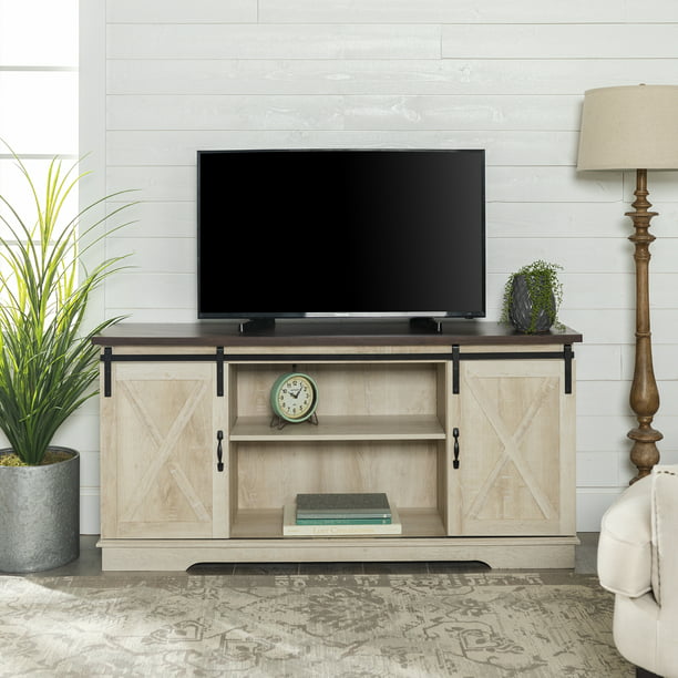 Woven Paths Barn Door TV Stand for TVs up to 65", White ...