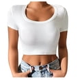 thumbnail image 2 of tarylea Going out Tops for Women Short Sleeve Crew Neck Slim Fitted Crop Tops Casual Summer Stretch Cute Tee Tops, 2 of 9