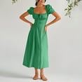 thumbnail image 2 of MIXUE Summer Dresses for Women Solid Color Square Collar Short Sleeve Split Slim Comfortable Maxi Dress Beachwear,Green,XXL, 2 of 5