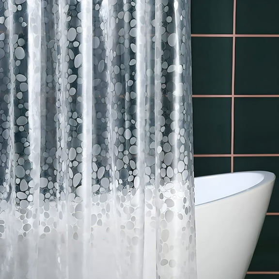 LAMIRO EVA Clear Shower Curtain with 3D Pebble Design,Water-Repellent Liner for Bathroom,70.8x70.8"es