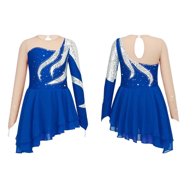 Choomomo Robe de Danse Lyrique à Paillettes pour Fille, Camisole, Costumes de Danse Jazz Moderne, Tenue de Compétition, Bleu Royal 16
