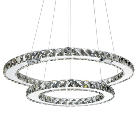 Best Choice Products 2-Ring Crystal Eclipse Modern LED Pendant Chandelier Dining Room Ceiling Light Fixture,