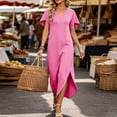 thumbnail image 6 of Tqcoqu Women's V Neck Short Sleeve Side Slit Loose Maxi Casual Dresses with Pockets,Hot Pink Women's S-XXL, 6 of 9