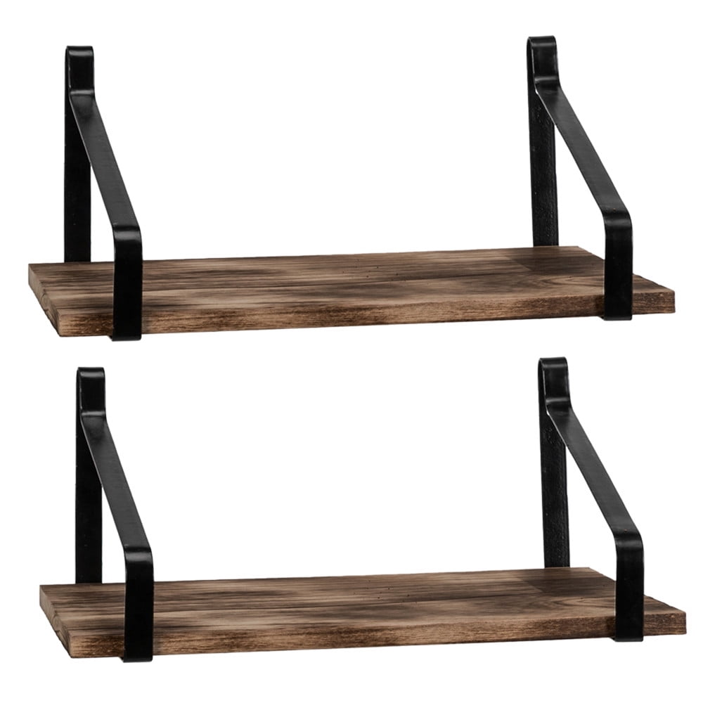 Set of 2 Floating Shelves Iron Frame Wall Mount Ledge Shelves