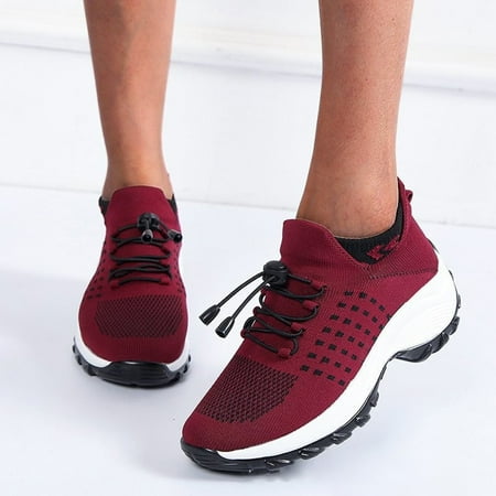 XDDST Womens Flats Comfortable Dressy Large Size High Elastic Breathable Shoes for Women Trendy Lightweight Border Socks Shoes Lightweight Women s Shoes Casual Shoes for Women Red