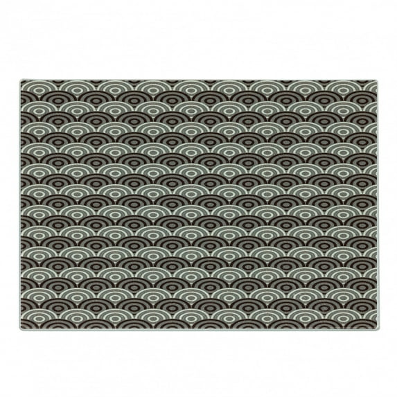 Earth Tones Cutting Board, Spiral Circles Style Traditional Scallop Grid Geometric Pattern, Decorative Tempered Glass Cutting and Serving Board, in 3 Sizes, by Ambesonne
