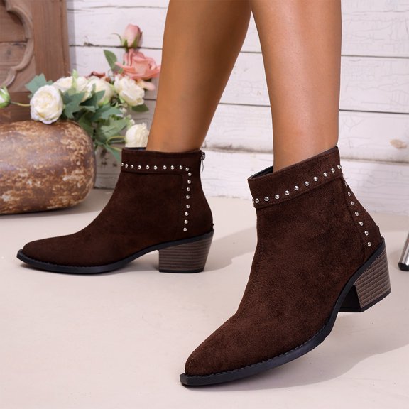 Mfakffe Boots for Women Versatile Pointed Toe Block Heel Fashion Non Slip Ankle Bootie Casual Comfortable Back Zipper Warm Soft Outdoor Shoes