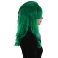 thumbnail image 4 of HPO Adult Women's Two Tone Green and Purple Color Wavy Medium Length Trendy Galactic Maiden Wig | Breathable Standard Cap Design, 4 of 7