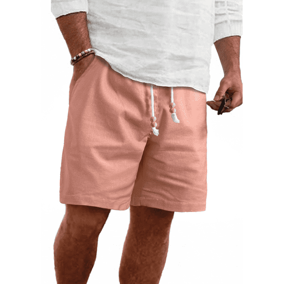 Puztloy Men’s Linen Shorts Casual Lightweight Shorts,Elastic Waist Drawstring Shorts with Pockets for Summer Beach Vacation