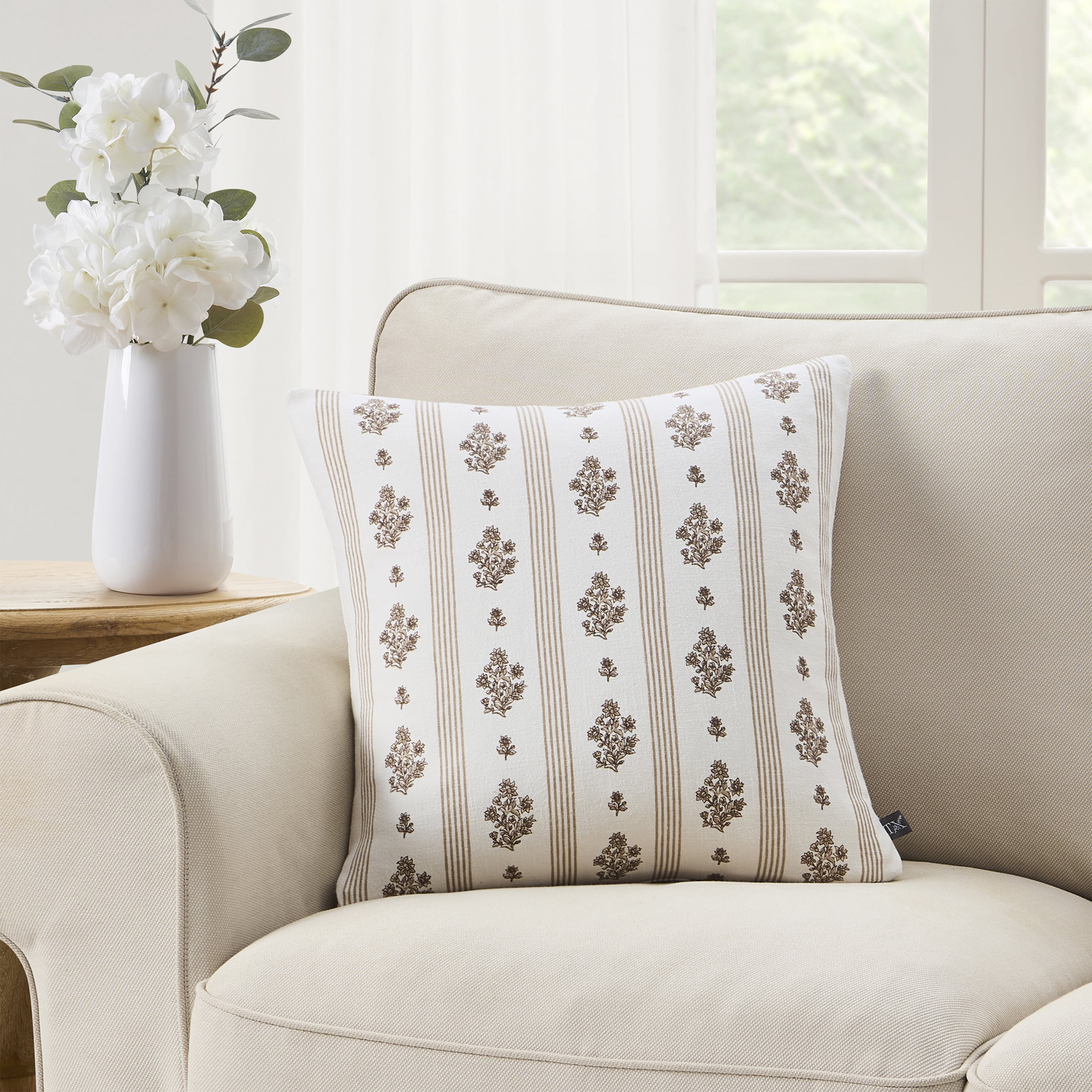 My Texas House 18" x 18" Brown Floral Stripe Decorative Pillow Cover