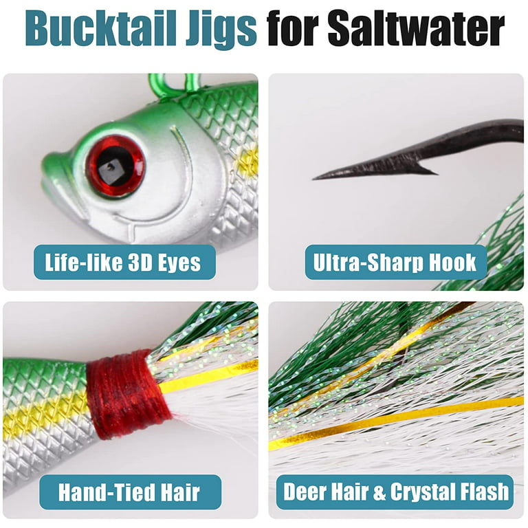 3PCS Bucktail Jigs Saltwater Fluck Lures Assorted Jigs Head