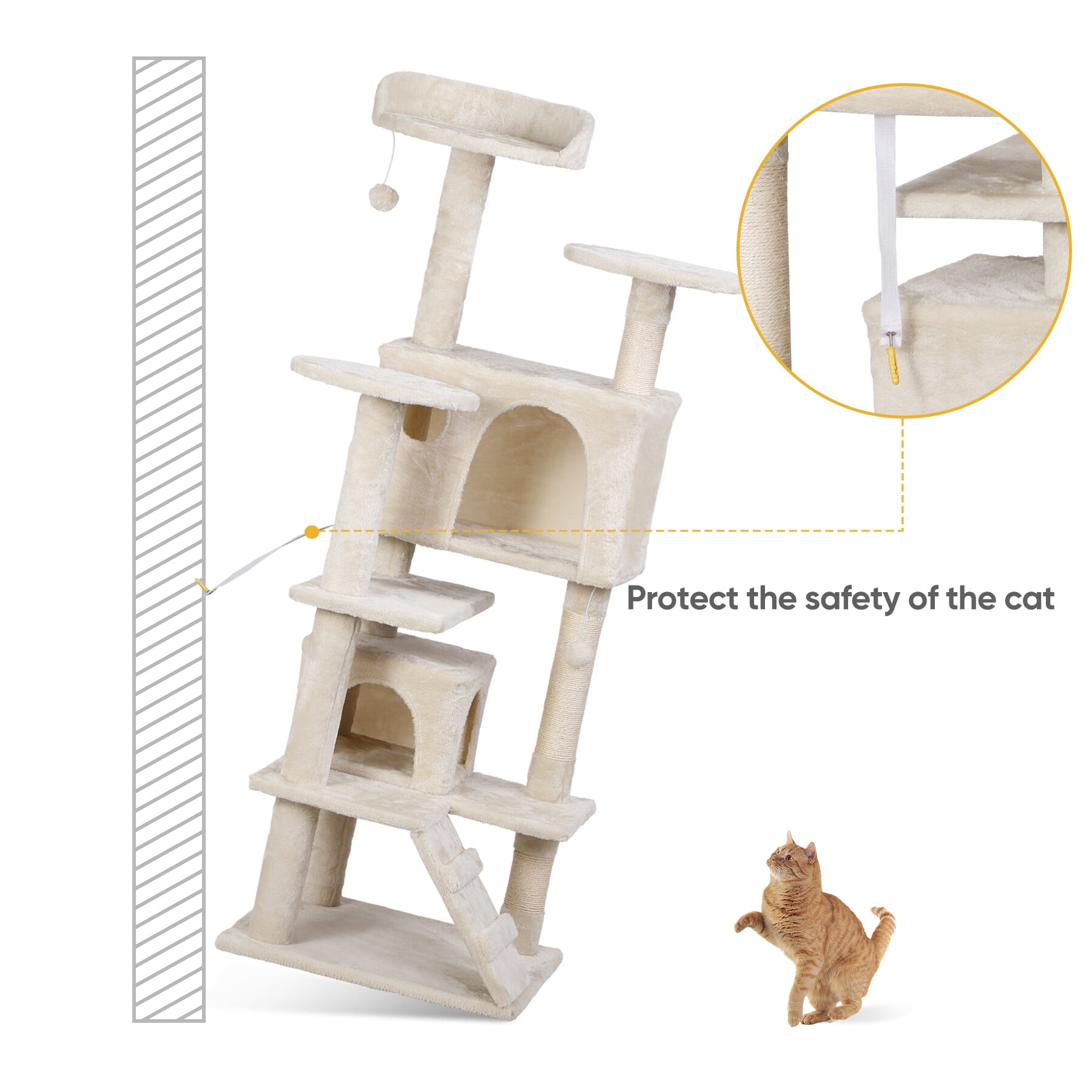 ZENSTYLE 53" Cat Tree Scratching Post Condo Tower Pet Kitty Playhouse, Beige