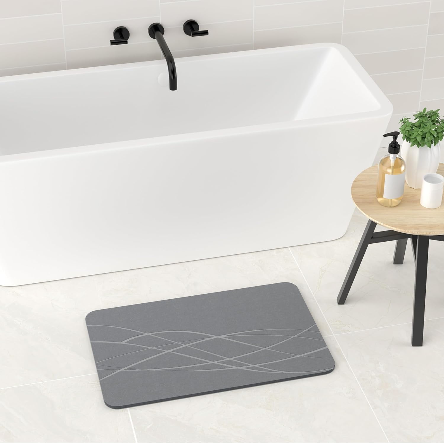 HBlife Stone Bath Mat, Diatomaceous Earth Bath Mat Bathmat, Non Slip Super Absorbent Quick Drying Diatomite Stone Bath Shower Mat for Bathroom, 23" x 15", Gray