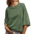 thumbnail image 2 of Short Sleeved Solid Color Women Casual Crewneck Knit Crop Sweater Tops, 2 of 5