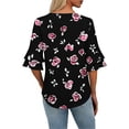 thumbnail image 6 of Blouse for Women V-Neck Layered Ruffle Sleeve Hibiscus Floral Graphic Print Relaxed Fit Lightweight Breathable Summer Fashion Casual Office Top, 6 of 7