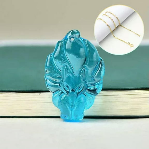 GKNET Nine-Tailed Fox Pendant Chain Necklace Chinese Animal Hand-Carved Men Women WY4-Sky blue-