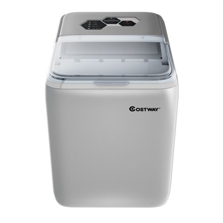 Costway - Portable Countertop Ice Maker Machine 44Lbs/24H Self-Clean w/Scoop - Silver