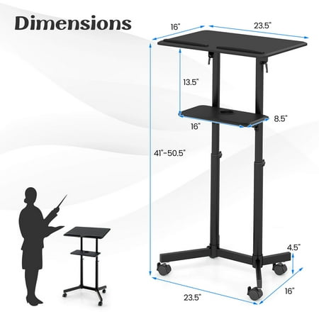Costway 1 PCS Mobile Lectern Podium with Tilting Top Storage Tray Lockable Casters - Black