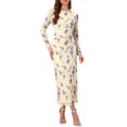 thumbnail image 2 of INSPIRE CHIC Women's Floral Bodycon Dress Long Sleeve Ruched Boat Neck Cocktail Maxi Mesh Dress M Beige, 2 of 4