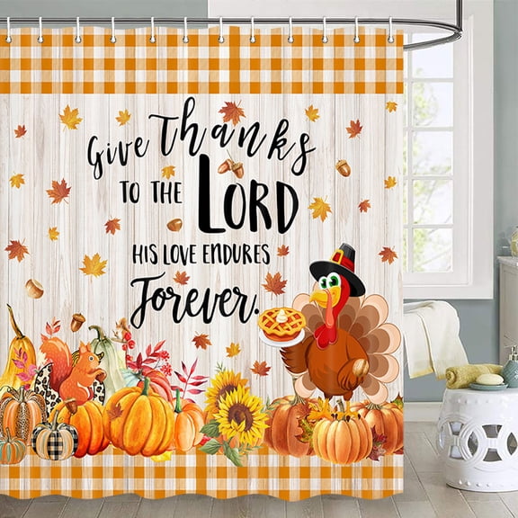 Thanksgiving Shower Curtain, Autumn Thanksgiving Day Harvest Shower Curtain for Bathroom, Thanksgiving Fall Shower Curtain Autumn Pumpkin Bathroom Set Maple Leaves Shower Curtain with 12 Hooks 72"x72"