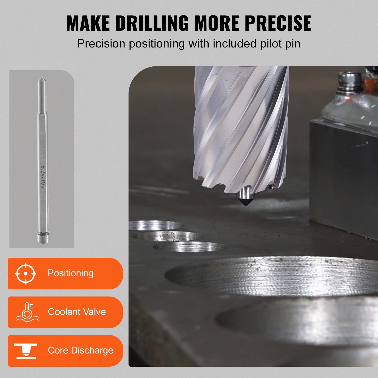 VEVOR Annular Cutter Set, 6 pcs Weldon Shank Mag Drill Bits, 1" to 2" Cutting Diameter, 2" Cutting Depth, M2AL High-Speed Steel, with 2 Pilot Pins and Portable Case, for Using with Magnetic Drills