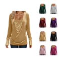 thumbnail image 1 of Hauts Scintillants pour Femmes Printemps 2026 Mode Y2K Manches Longues Col en V Velours Ample Patchwork T-Shirts Tenue Rave, 1 of 8
