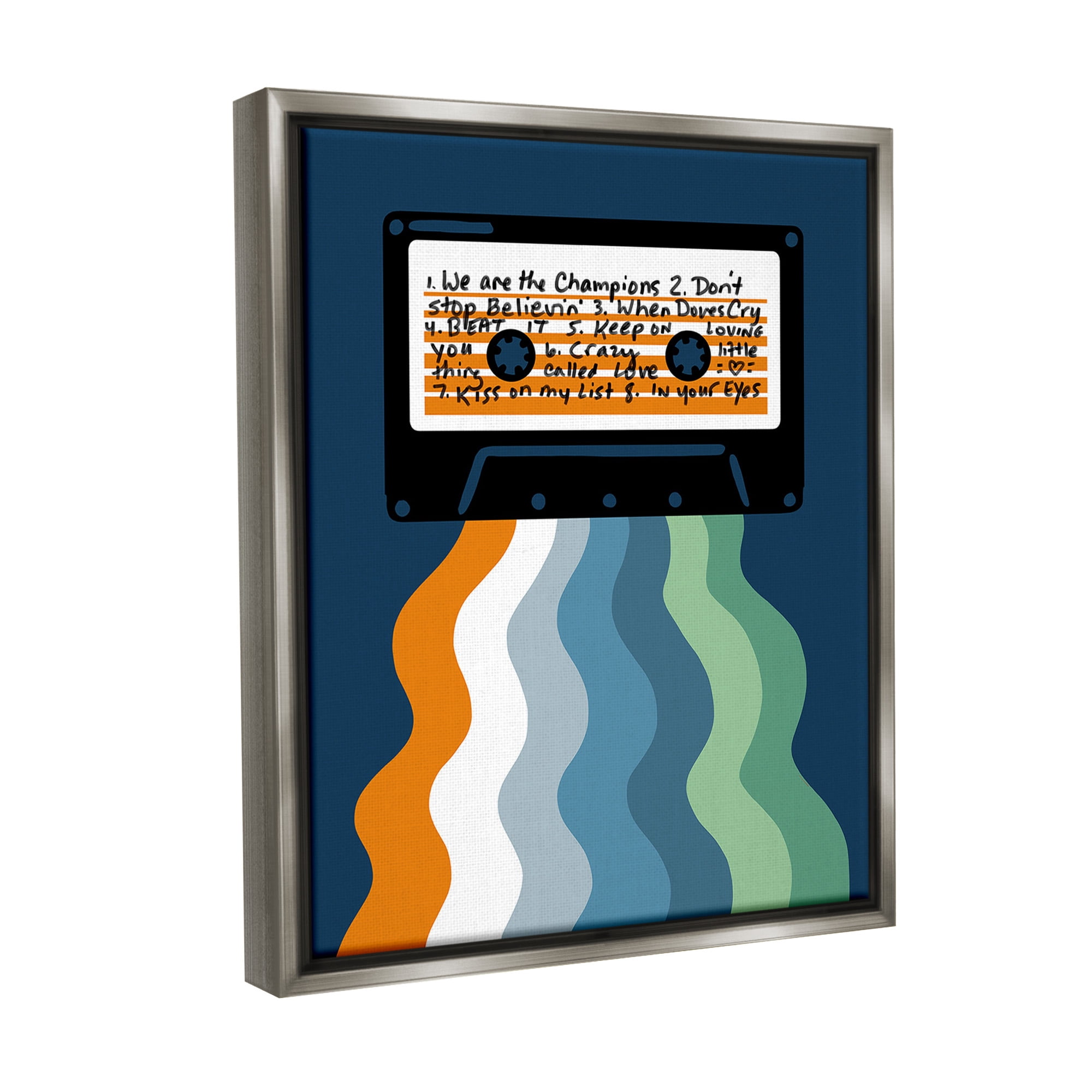 Stupell Industries Mix Tape Cassette Novelty Painting Gray Floater Framed Canvas Art Print Wall Art, 25 x 31