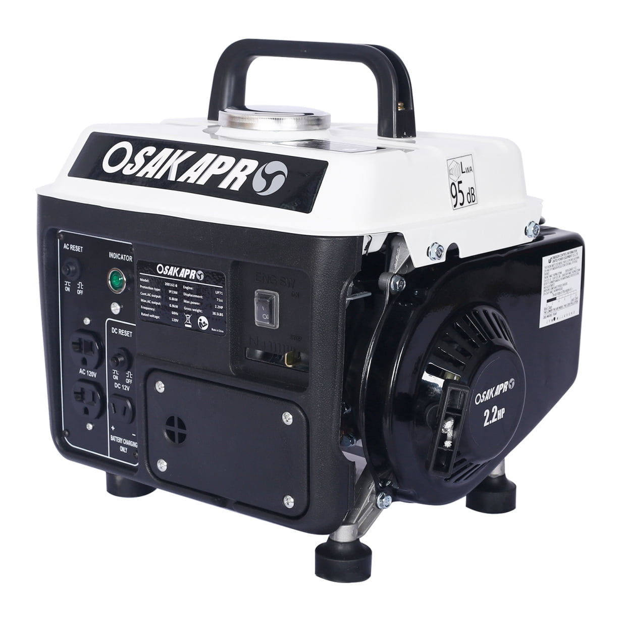 Gas & Oil Mix Portable Generator, 900-Watt 71cc Tri Fuel Gasoline Propane Natural Gas Portable 12V Generator with Remote Reset, Ideal for Home Backup Power, White