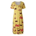 thumbnail image 4 of Fridja Robe Longue Décontractée à Col Rond Imprimé Papillon Manches Courtes Fendue pour Femmes, 4 of 6