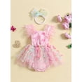 thumbnail image 3 of Musuos Baby Girls Rompers Dress 0-18M Feather Fly Sleeve 3D Butterfly Mesh Tulle Skirt Hem Bodysuits with Headband for Summer, 3 of 10