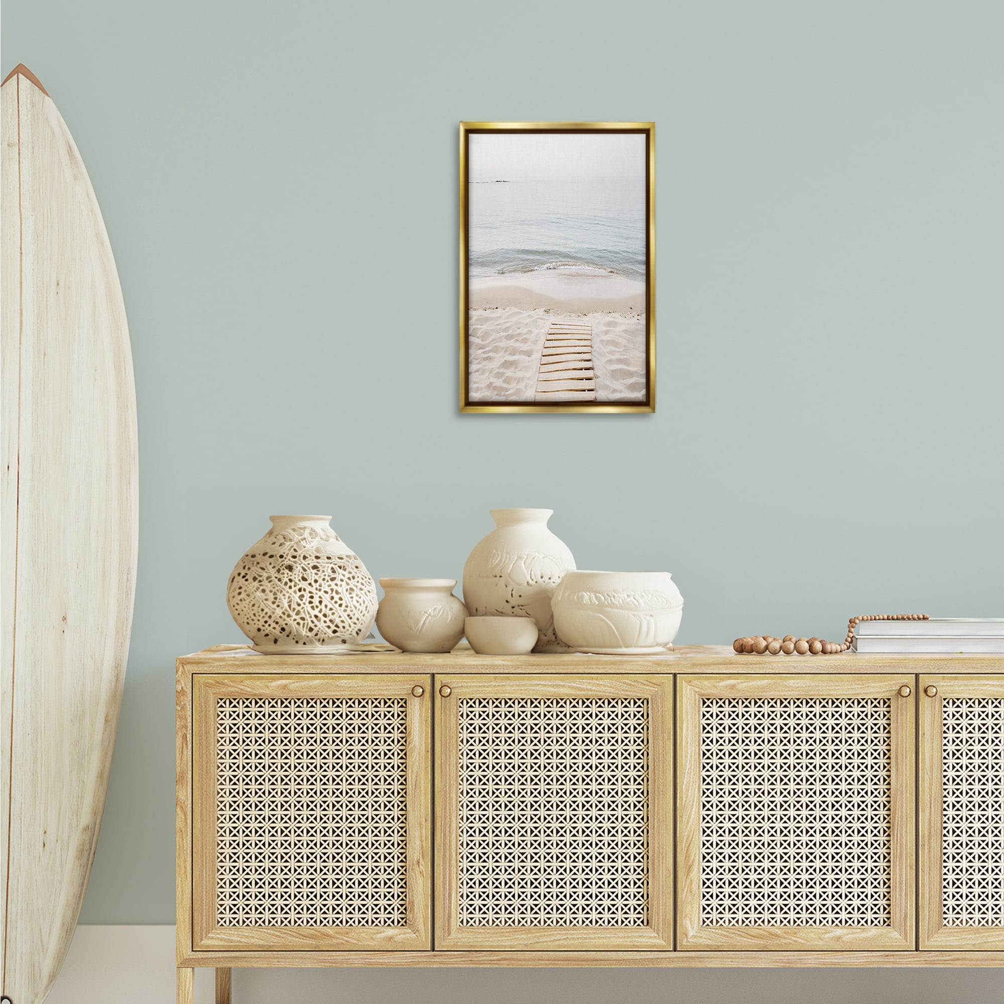 Stupell Industries Steps Toward Beach Shore Nautical & Beach Photography Gold Floater Framed Canvas Art Print Wall Art, 17 x 25
