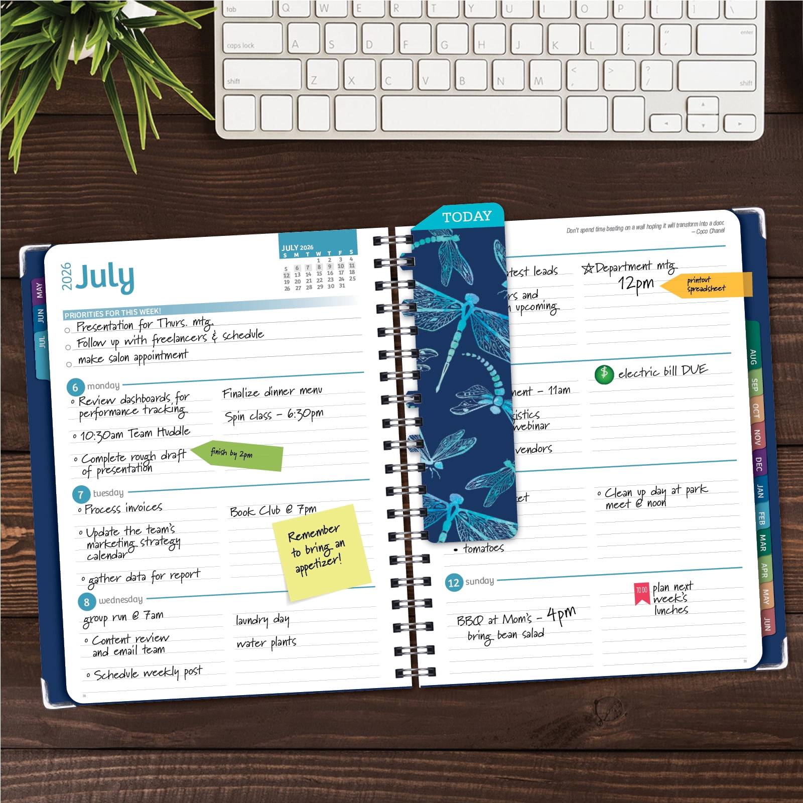 2026-2027 Excello Brands 8.5" x 11" Academic Year Hardcover Fashion Planner, Weekly/Monthly, 14 Month, Dragonflies