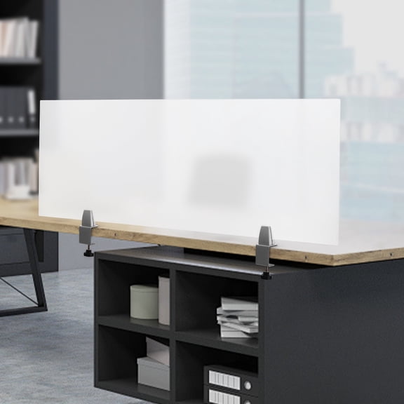 Desk Divider Privacy Panel, Premium Acrylic 47*18 Inches, Noise Reduction, Simple Installation, Stable C-Clamps, Modern Design for Office Use