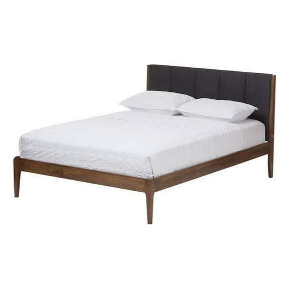 Bowery Hill Mid-century Fabric King Platform Bed in Gray/Walnut Brown