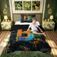 thumbnail image 2 of meiyoeat Dinosaur Letter B Print Twin Comforter Sets for Boys Girls, Cartoon Dino Graffiti Bedding Set, Black Reversible, 2pcs, 1 Comforter and 1 Pillowcase, 2 of 6