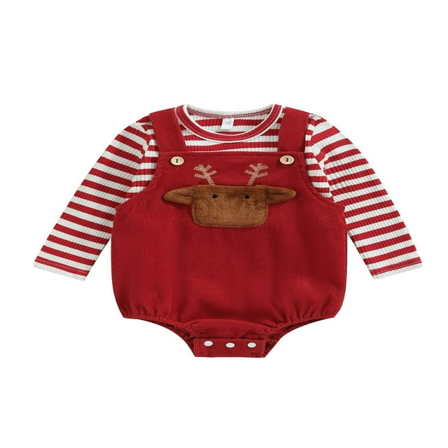 Baby Girls Jumpsuit Outfit Striped Long Sleeve Tops and Rompers Set