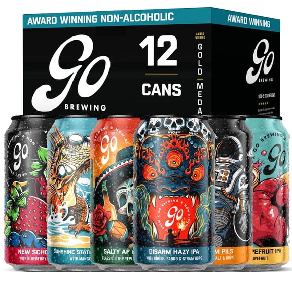 Go Brewing 12-Pack Non-Alcoholic Craft Beer Variety – NA Beer, Low-Calorie, Classic Ingredients, Light Beer & IPA Ideal for Any Occasion,  Non-Alcoholic, Alcohol Alternative Drinks, 12 oz