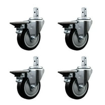 4 Inch Black Poly Wheel Swivel 3/4 Inch Square Stem Caster Set with Brake SCC
