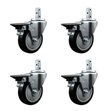 4 Inch Black Poly Wheel Swivel 3/4 Inch Square Stem Caster Set with Brake SCC
