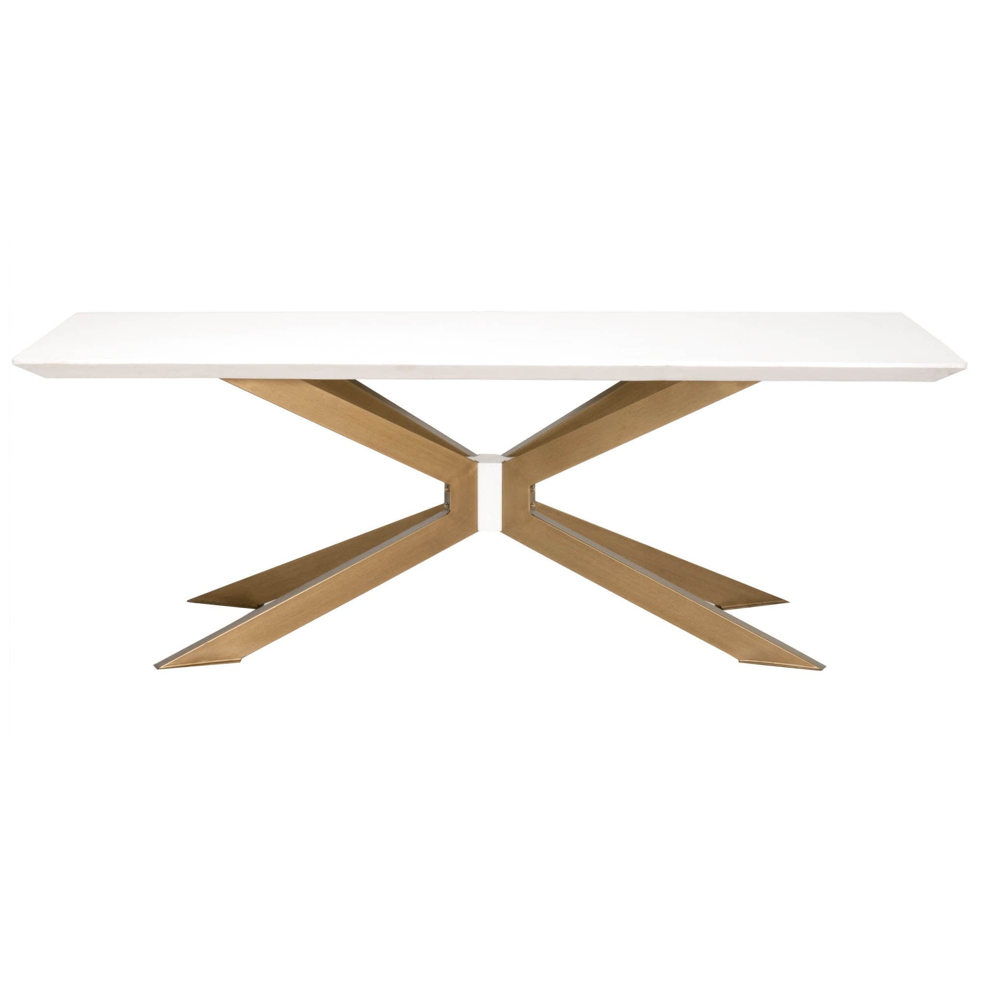 Rectangular Concrete Top Dining Table with Sleek Pedestal Base, White