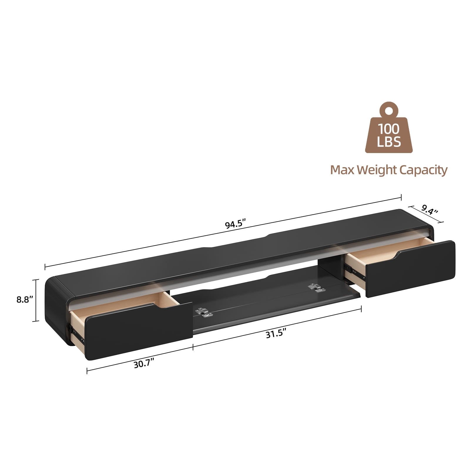FloatiCasa 94-Inch Floating TV Stand High Gloss Wall Mounted Console Fully Assembled Entertainment Center for TVs up to 100"