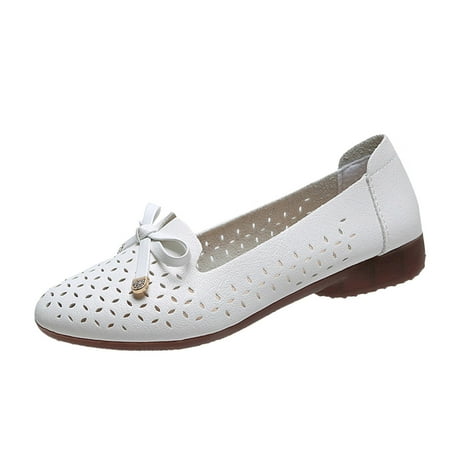

Casual Shoes for Women Fashion Summer Women Casual Shoes Hollow Breathable Bow Comfortable Shallow Mouth Women Casual Shoes Pu White 40