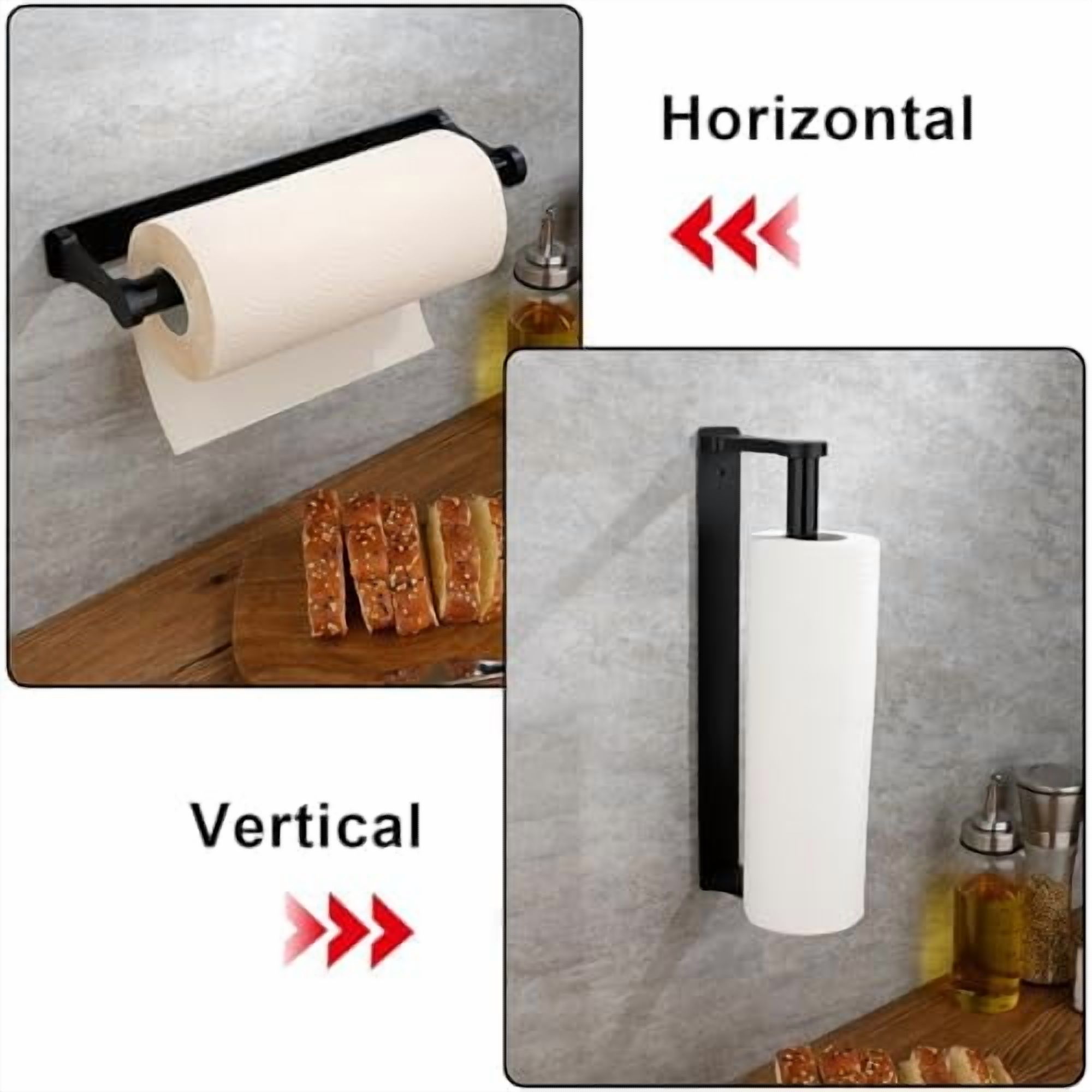 Paper Towel Holder Under Cabinet, Paper Towel Holder, Aluminum Alloy Kitchen Towel Holders, Self Adhesive Kitchen Roll Holder for Kitchen, Bathroom, Living Room (Black)