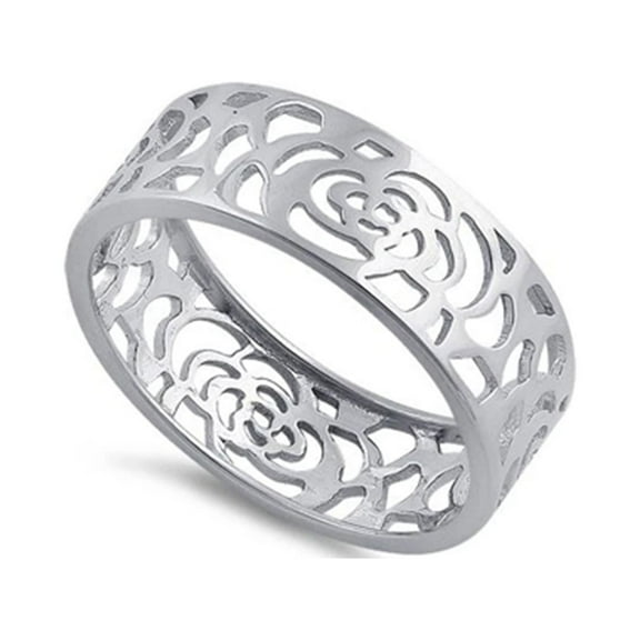 925 Sterling Silver Oxidized Platinum Plated Flower Art Noveu Women Valentines Day Gifts Ring